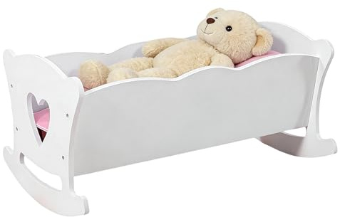 Puppenwiege Aus Holz,Schaukelnde Puppenmöbel Kinderzimmermöbel,Interaktives Puppenbett Spielset Mit Bettwäsche Kissen Matte, Für Vorschulkinder Kindergartenkinder Mädchen, Rollenspiel Spielzeug