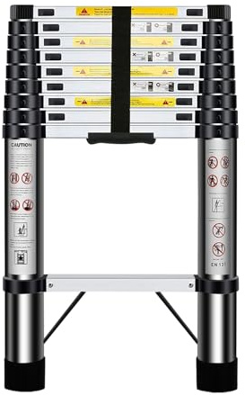 Nestling Telescopic Ladder 2.9m, Stainless Steel Loft Ladder Extendable, Max Load 150kg/330lb, Adjustable Step, for Decorating, Painting