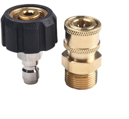 MoSundi Set di connettori per idropulitrice filettata M22, stile girevole, da 14 mm, 15 mm a 1 4 pollici e 3 raccordi a sgancio rapido da 8 pollici, struttura in ottone plastica e acciaio inossidabile