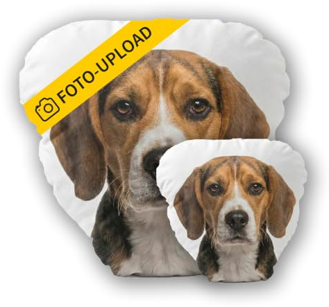 druck.de Personalisiertes Gesichtskissen mit Foto – Fotokissen – Hunde Katze Gesicht Kissen – beidseitig (Klein, Hund 2)