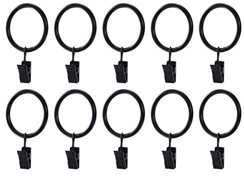 WINOMO 20pcs Noir Anneaux de Rideaux avec Pinces Metal Rideau Clips Crochet