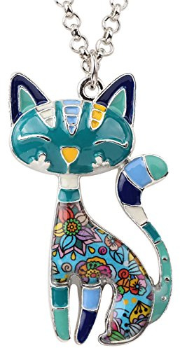 BONSNY Collier en émail avec pendentif en forme de chat pour femme et fille