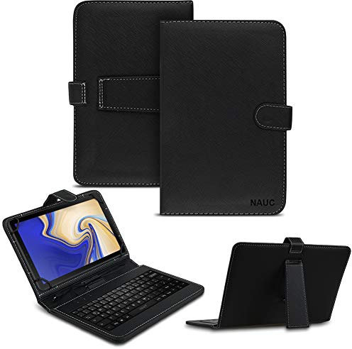 NAUC Keyboard USB Tastatur Ultra für Samsung Galaxy Tab S4 10.5 Zoll Tablet QWERTZ Tastatur mit Schutzhülle aus Kunstleder mit Standfunktion und Magnetverschluss