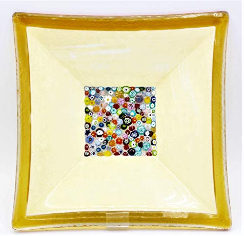 Murano Collection Piatto in Vetro di Murano con Inserto in Murrine Millefiori Made in Italy