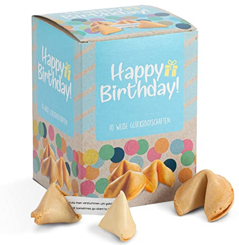 FOOD crew 12 x Glückskekse „Happy Birthday” - Glückskeks als kleine Geschenke Idee - Geburtstag Geschenk - Kleines Geschenk - Als Geburtstagsgeschenk für Familie & Freunde - Süßigkeiten Geburtstag