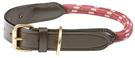 WeatherBeeta Rope Leather Dog Collar, Burgundy/Brown, Large