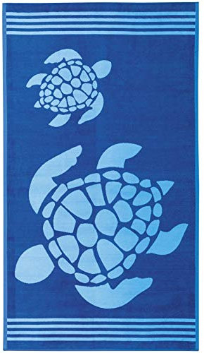 Delindo Lifestyle Frottee Strandtuch Tropical Turtle blau, 100% Baumwolle, Strandlaken ist 100x180 cm groß