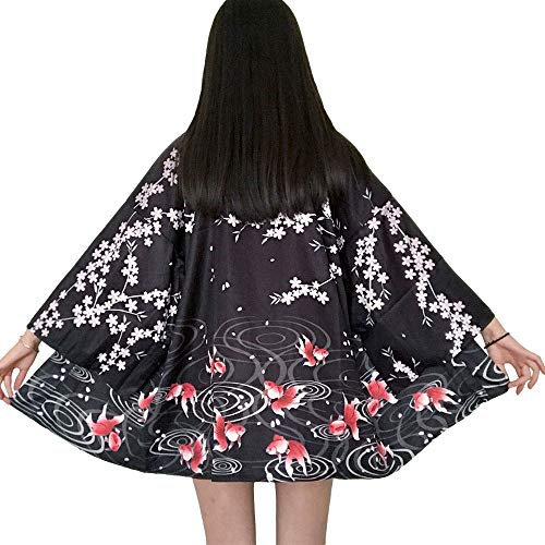 G-like Kimonos japonais pour femme Costume traditionnel Haori robe avec motif dragon antique Tokio Harajuku chemise de nuit peignoir vêtement de nuit, Poisson doré., taille unique