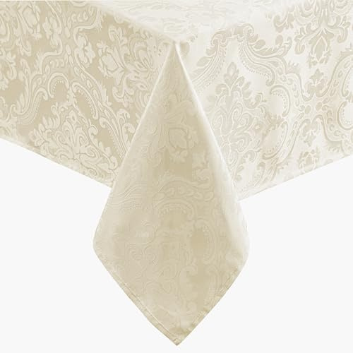 Elrene Damask Tablecloth, Polyester, Ivory, 60 x 144 Oblong/Rectangle