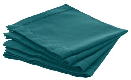 Atmosphera - Set aus 4 Servietten Chambray - blaugrün 40x40 cm - Blaugrün