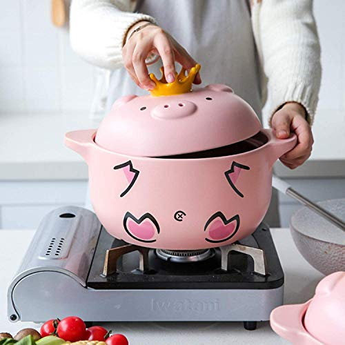 Hogar Rosa Linda Cerdo Cerámica Cacerola Oído Mango Cerámica Cacerola con Tapa 1L, 1.6L, 2.5L, 4L (1L)