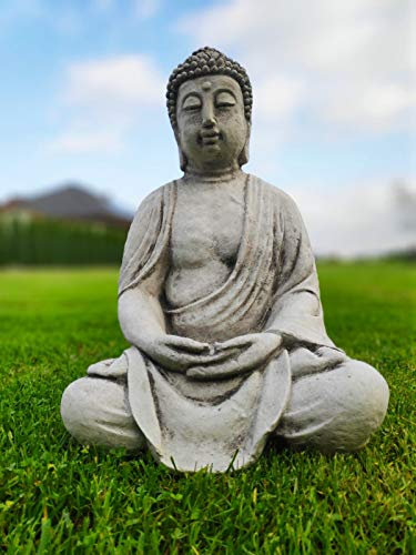 Steinstatue des meditierenden Zen Buddha mit Händen auf den Knien, Größe mittel