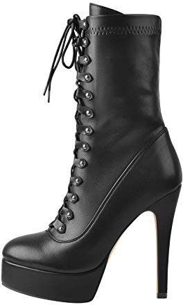 Only maker Women Mid Calf Boots Ankle Booties Platform Stiletto Plateau Stiefeletten Glitzer Black 45 EU