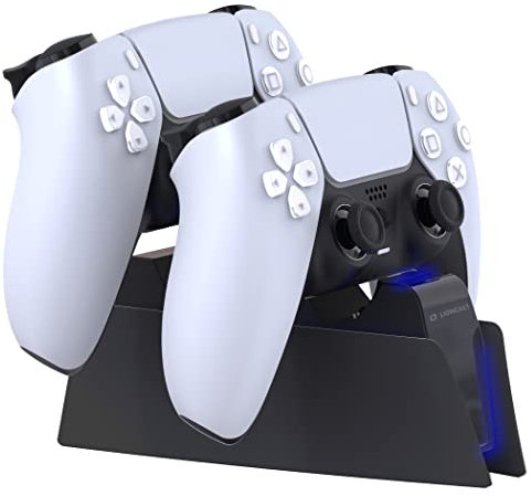 Lioncast Controller Charging Station with LED Indicator - Compatible with PS5 DualSense Playing Controllers - Fast Charging Docking Stand for 2 Game Accessories - Over & Under-Voltage Protection