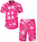 J.VER Herren Hawaiihemd Flamingo Floral Kurzarmhemd und Shorts Sommer Beach Freizeithemden Funky Party Outfit Hawaii Hemd Männer Faltenfrei Urlaub Hemd Set,Rosa Flamingo,3XL