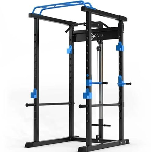 HyGYM Multi Gym Squat Rack Heavy Duty Weight Lifting Power Cage & Pull Up Bar (Blue)