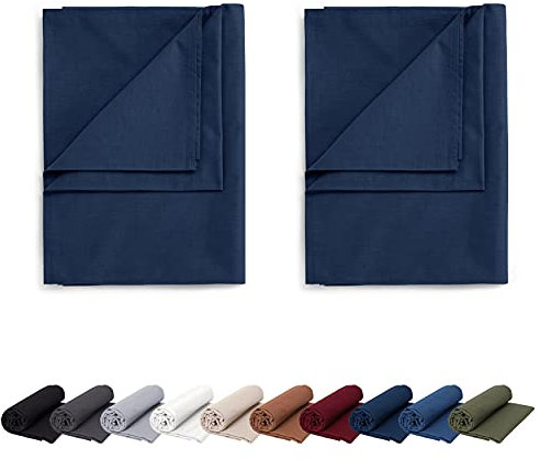 EllaTex Doppelpack Renforce Bettlaken Haustuch aus 100% Baumwolle ohne Gummizug, Farbe: Dunkelblau, Größe: 2er Pack 150 x 250 cm