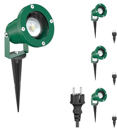 ledscom.de 4 Stück Gartenstrahler DUK mit Erdspieß für außen, IP65, Stecker, grün, inkl. GU10 LED 504lm weiß