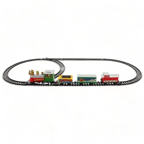 Mini treno natalizio – Piccola ferrovia per Natale con locomotiva, vagoni e binari di Natale (9 pezzi) Multicolore