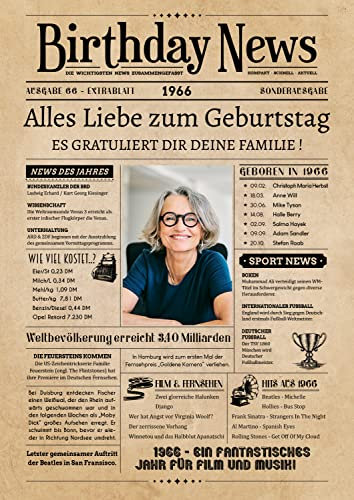 PRINTALA Geburtstagszeitung - personalisiert mit Deinem Text & Foto | Jahrgang nach Wahl | Posterdruck (1966)