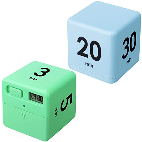 2 Stück Würfel-Timer, Schwerkraft-Sensor, Flip-Kinder-Trainings- und Spiel-Timer-Management, 1, 3, 5, 10 Minuten und 15, 20, 30, 60 Minuten (grün, blau)