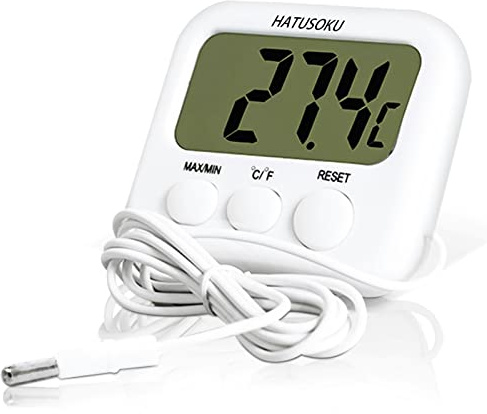 HATUSOKU Digital Thermometer with External Sensor, Magnet, Suction Cup, Water Thermometer, Aquarium, Refrigerator, Freezer (White)