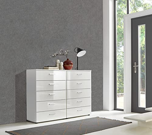 BMG Möbel Schubkastenkommode »Marbella Kommoden-Set 5« (Schubladenkommode Kommode Sideboard, 2X Schubkastenkommode), Fronten und Oberboden in weiß Hochglanz, Made in Germany