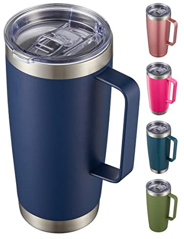 CIVAGO 20 oz Tumbler Mug with Lid and Straw, Insulated Travel Mug with Handle, Double Wall Stainless Steel Vacuum Coffee Tumbler, Thermal Cup, Navy Blue
