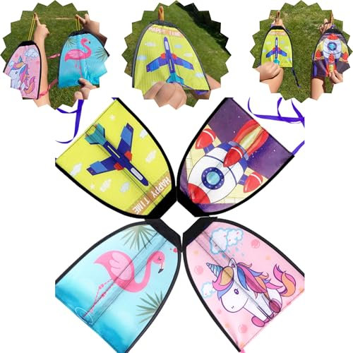 Bea's Party 10er-Pack Mini-Drachen mit Schleudern, ohne Schnüre, einfach zu fliegen, lustig, für Outdoor-Sportarten, Details, Geburtstagsgeschenke, Gast, Kinder, College (Einhorn-Flamingo)