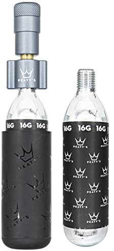 Peaty's Holeshot CO2 Tyre Inflator Kit 16g - Premium Unique Compact Straight-Line Design for Maximum Airflow & Rapid Inflation, 2x16g CO2 & Freeze Protector Sleeve, Road & Gravel Bike (16g) Slate