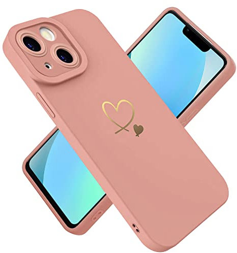Paitech für iPhone 13 Hülle, Hanyhülle iPhone 13 Ultra Dünn Weiche TPU Silikon Case Stoßfeste Schutzhülle Kameraschutz mit Niedliche Gold Liebesherzform Muster für iPhone 13 Hülle, Rosa
