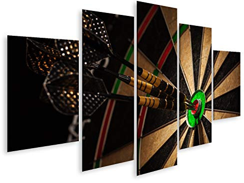 islandburner Bild auf Leinwand DREI Darts Bull S Eye Close Up Erfolg Hitting Target Aim Goal Achievement Konzept Hintergrund 5 Teile Wandbild Poster Kunstdruck Bilder 170x80cm