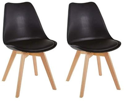 HJhomeheart Lot de 2 Chaises de Salle à Manger, Pieds en Bois Massif, Design Nordique Ergonomique, Chaise de Cuisine, Chaise Moderne (Noir-2)