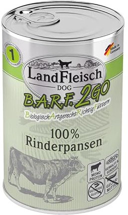 Landfleisch BARF2GO | 3 Komponenten Futter zum mischen | 100% Fleisch und Innereien | Barfen leicht gemacht Dank Single Protein (6x400g Rinderpansen)