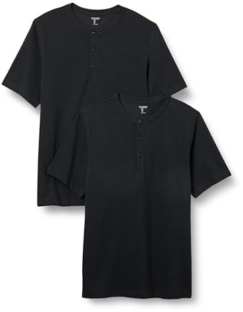 Amazon Essentials Men's Regular-Fit Short-Sleeve Pique Henley Shirt (Available in Big & Tall), Pack of 2, Black, M