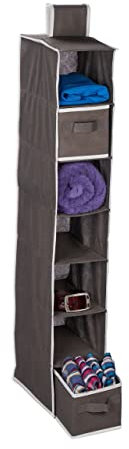 Relaxdays Hängeregal Kleiderschrank, 7 Fächer, Stoff, HxBxT: 106 x 16,5 x 31 cm, 2 Schübe, Kleiderorganizer, anthrazit, Vlies, Pappe