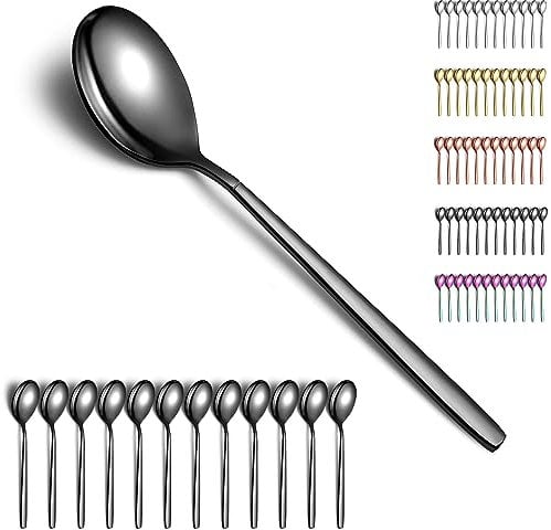 Berglander Black Spoon 12, Acero inoxidable Titanio brillante Negro galvanizado Cubertería, Cuchara Negra Mesa Juego de Cuchara