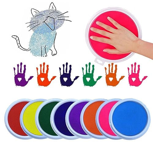 JHIALG Großes rundes Stempelkissen, 8 Farben, sechseckig, Regenbogen-Finger-Stempelkissen für Kinder, waschbar