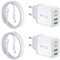 [2 Pack] Cargador de Pared USB-C, Adaptador de Corriente de 40W 4Port QC+PD 3.0, Enchufe de Pared rápido Dual con Cable USB C a USB C de 2M para iPhone 15 Pro Max/14/13, Samsung Galaxy, Pixel-Blanco