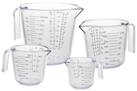 Gucass 4 Set di Misurino in Plastica, 150/300/600/1000 ML Trasparente Misurino Graduato con Manico, Misurino di Precisione con Bilancia, Caraffa Graduata per Cucina Laboratorio Panetteria, BPA Free