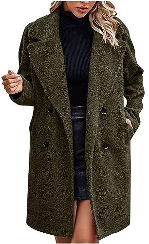 Femme Manteaux en Laine Mélangée à Double Boutonnage Manteau Femme Hiver Chic Manteau Chaud Mi-Long Vintage Chaud Manches Longues en Laine Cardigan Blouson Automne Hiver