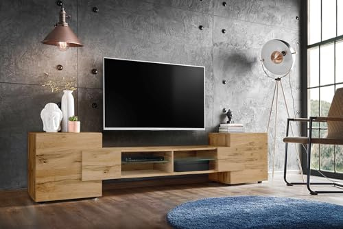 Komodee Meuble TV Merano Wotan 230x52,5x35 cm | Meuble Banc TV Merano, Wotan, Largeur 230 cm x Hauteur 52,5 cm x Profondeur 35 cm, sans LED, pour Salon, Chambre