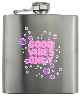 Stainless Steel Pink Flask - Reads Good Vibes Only - for Her - Alcohol Flask for Vodka, Tequila, Gin - Pink Drink Hip Flask - Secret Santa & Birthday Idea