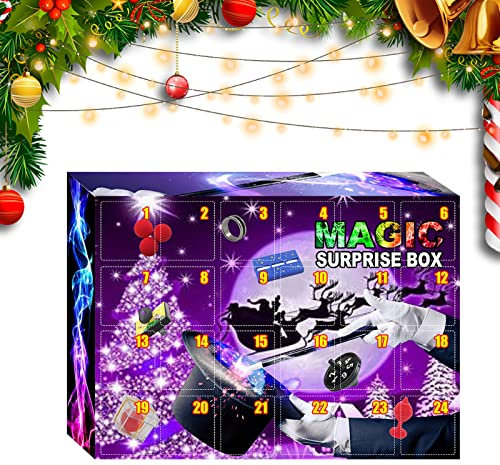 Adventskalender 2023, 24 Stück Zauberkasten Weihnachtskalender Weihnachts-Countdown-Kalender Zaubertricks Magisches Set für Kinder Adventskalender Spielzeug Magier Weihnachts-Adventskalender