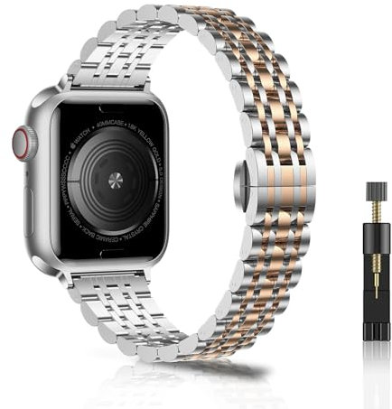 NicMool Mujer Correa para Apple Watch 42mm 44mm 45mm 46mm 49mm,Delgado Pulseras de Acero Inoxidable para Apple Watch Series 10 46mm/iWatch Series Ultra 2/Ultra/SE 2/SE/9/8/7/6/5/4/3/2/1-Plata/Oro Rosa
