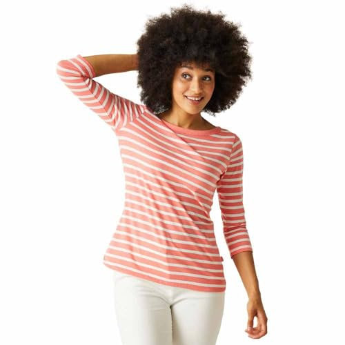 Regatta Bayletta Lightweight Cotton Blend Women's T-Shirt, Shell Pink/White, 4