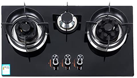 Piano cottura a gas, 3 fuochi, in vetro temperato, con protezione termocoppia, facile da pulire, piano cottura integrato per cucina di casa