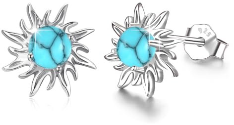REDSUN Türkis Sonne Ohrringe 925 Sterling Silber Sonne Ohrstecker Hypoallergene Sonne Ohrringe Silber Sonnen Ohrringe Geschenke für Damen Mädchen Kinder