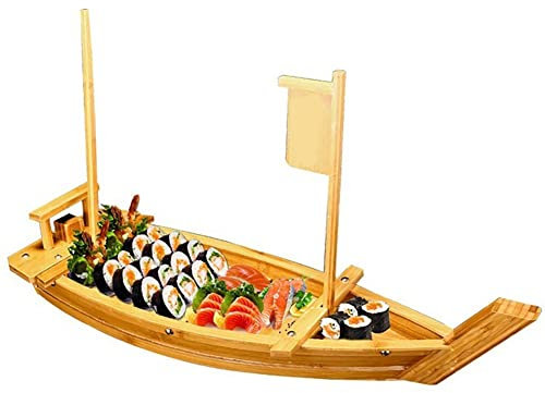 Japanisches Sushi-Boot-Serviertablett – großer Sashimi-Teller aus Holz für Lachs und Meeresfrüchte – Restaurant/Zuhause Trockeneis Servierplatte – 90 cm