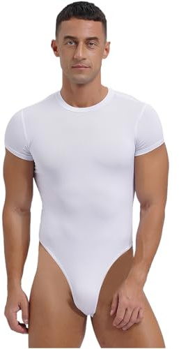 ranrann Männer Body Kurzarm Unterhemd Shirt Eng Einteiler Bodysuit Stringbody Leotard Hohe Beinausschnitt Herren Unterwäsche Dessous